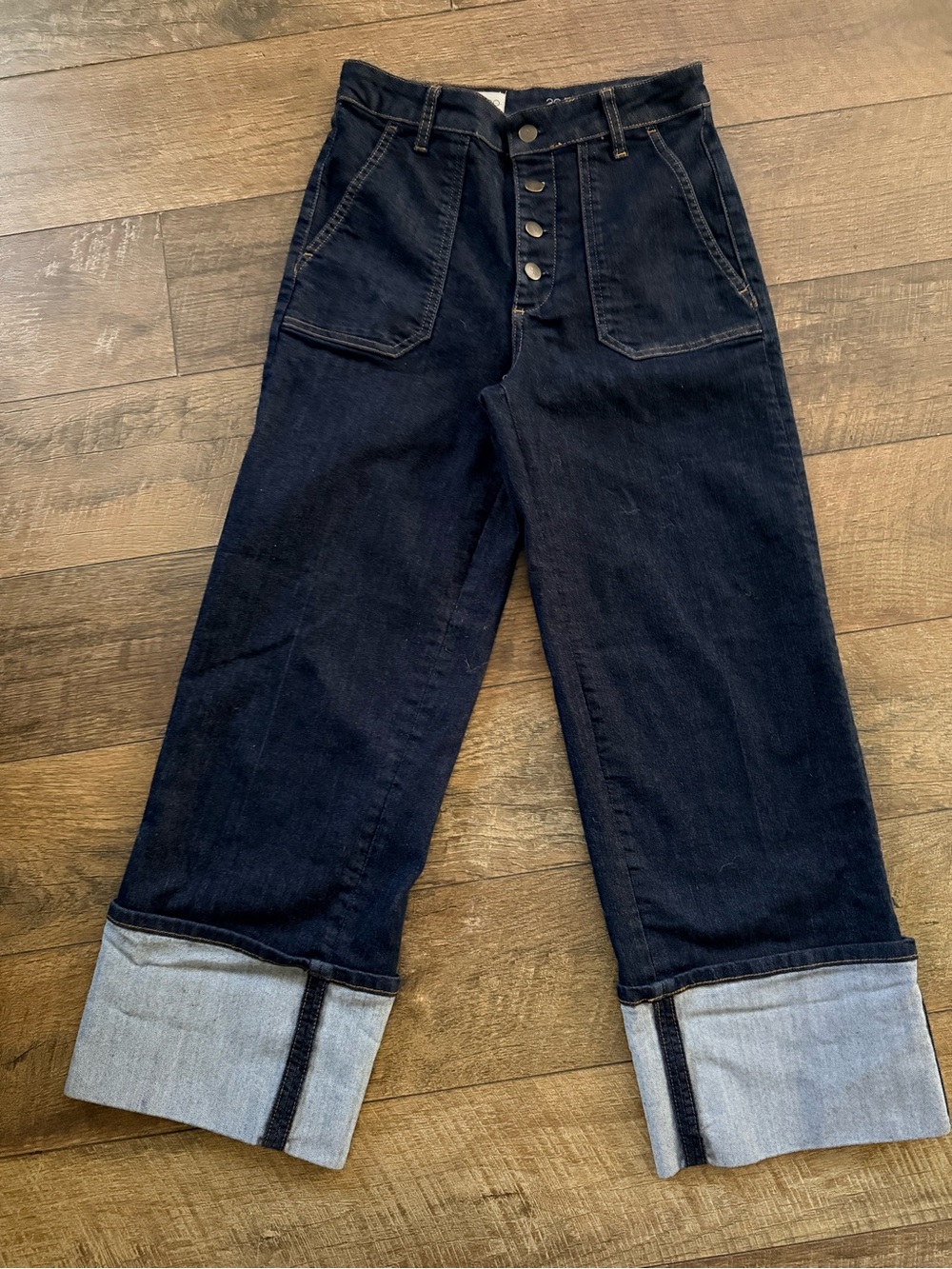 Pilcro Dark Indigo Cuff Crop Jeans